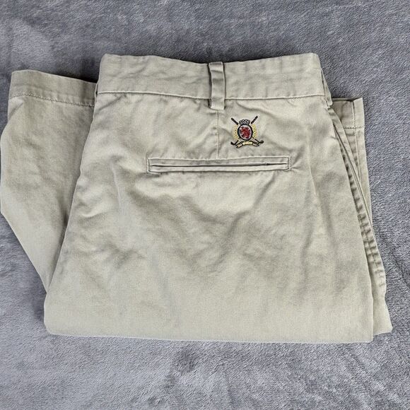 Tommy Hilfiger Pleated Shorts Mens 36x7 90s Lion Crest Twill Tan‎ Khaki Chino - Picture 6 of 11